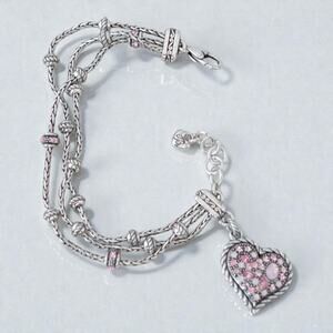 Brighton Power of Pink Heart Charm Bracelet Silver-Plated Breast Cancer Gift